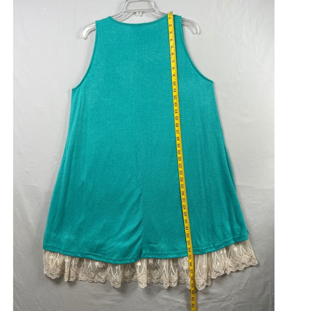 Umgee Tank Dress Women XL Teal Lace Trim Crochet Cottagecore Stretch Sleeveless - Picture 5 of 9